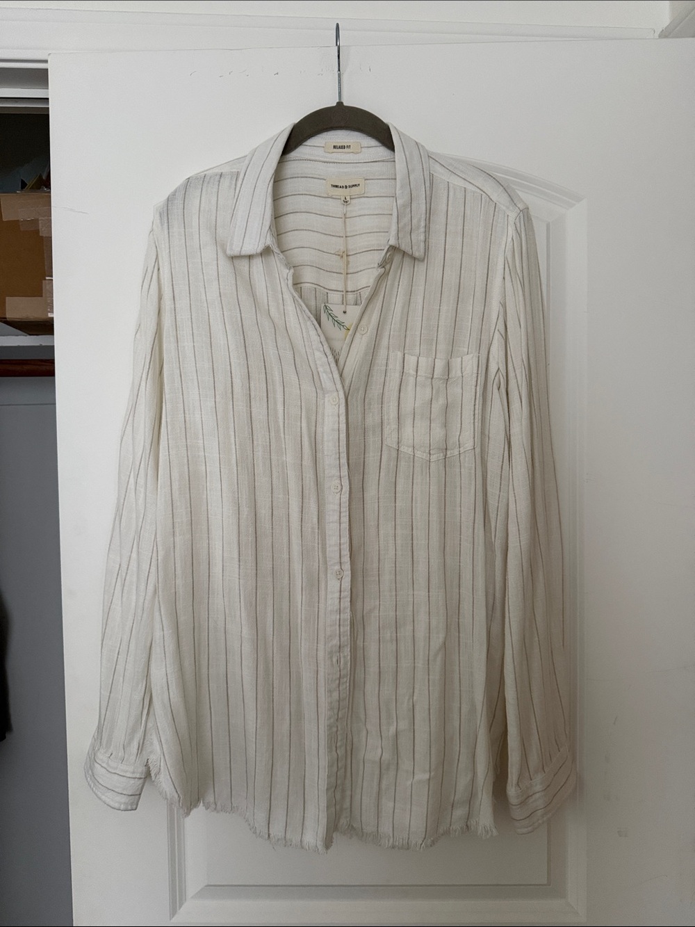 Light Cream Striped Women’s Button-Up Shirt